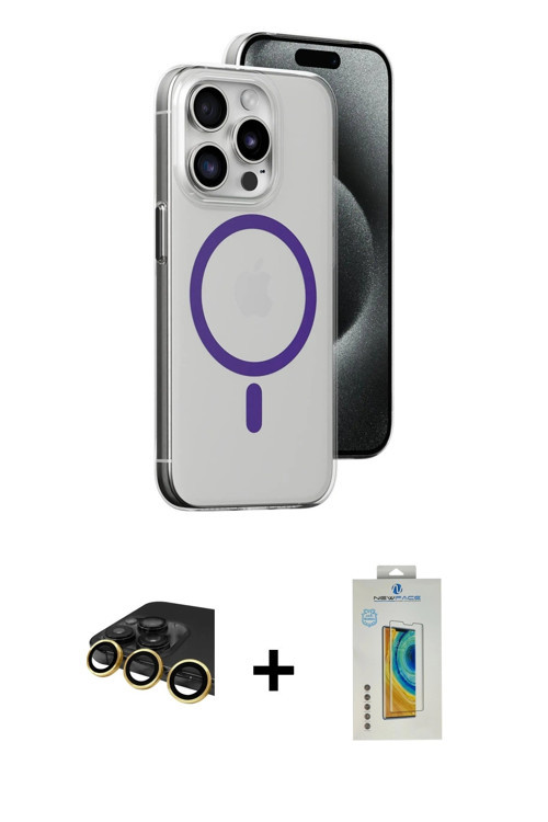 ieg™ iPhone 14 Pro Kılıf Odak Form Özel Seri - Siyah Polymer Nano Ekran Koruyucu + Gold Raze Metal K