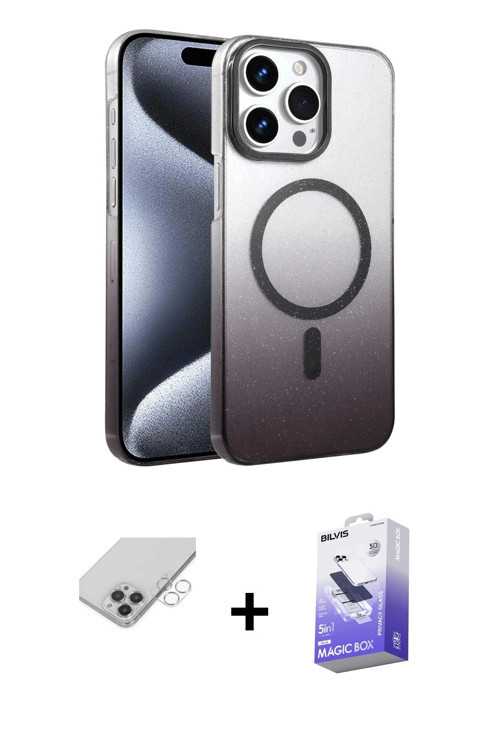 ieg™ iPhone 14 Pro Max Kılıf Ahenk Doku Özel Seri - Siyah Bilvis 5in1 5D Magic Hayalet Cam Ekran Kor