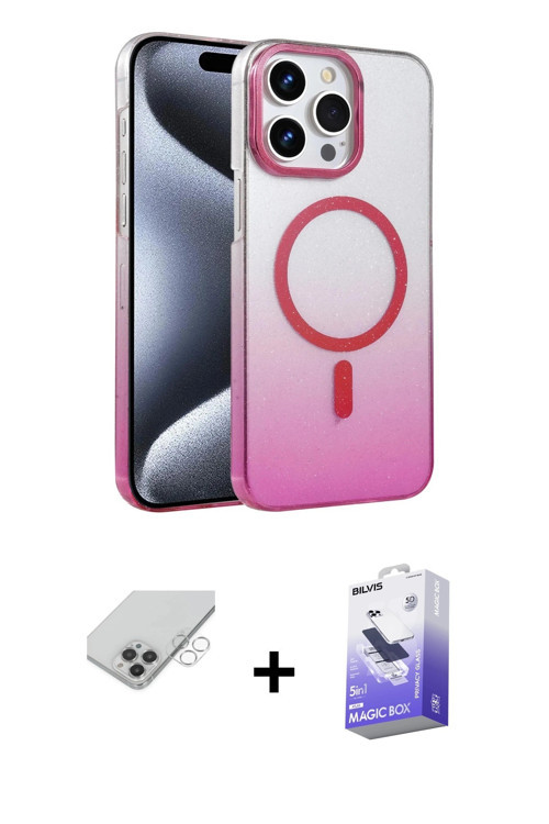 ieg™ iPhone 14 Pro Max Kılıf Ahenk Doku Özel Seri - Siyah Bilvis 5in1 5D Magic Hayalet Cam Ekran Kor