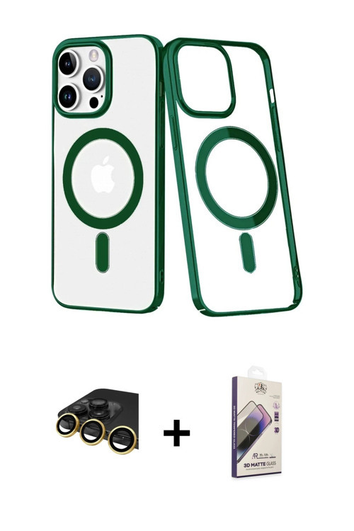 ieg™ iPhone 14 Pro Kılıf Yörünge Minimal - Siyah Bilvis 3D Mat Cam Ekran Koruyucu + Gold Raze Metal