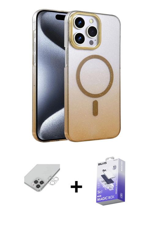 ieg™ iPhone 14 Pro Max Kılıf Ahenk Doku Özel Seri - Siyah Bilvis 5in1 5D Magic Hayalet Cam Ekran Kor