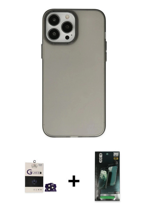 ieg™ iPhone 14 Pro Max Kılıf Ahenk Çizgi Prime - Siyah 360 Mat Full Body Arka Koruyucu + Derin Mor B