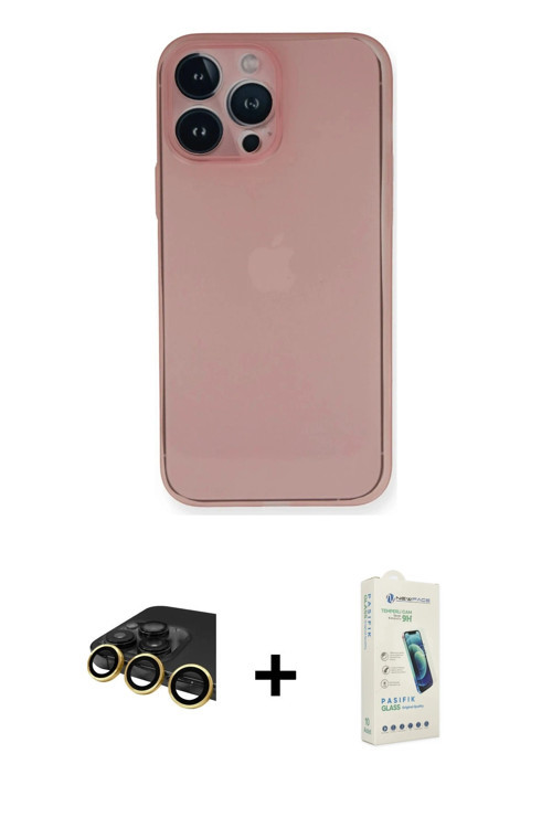 ieg™ iPhone 14 Pro Kılıf Yadigar Yansıma Serisi - Şeffaf Pasifik Cam Ekran Koruyucu + Gold Raze Meta