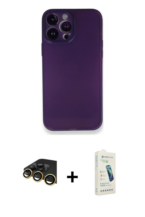 ieg™ iPhone 14 Pro Kılıf Yadigar Yansıma Serisi - Şeffaf Pasifik Cam Ekran Koruyucu + Gold Raze Meta
