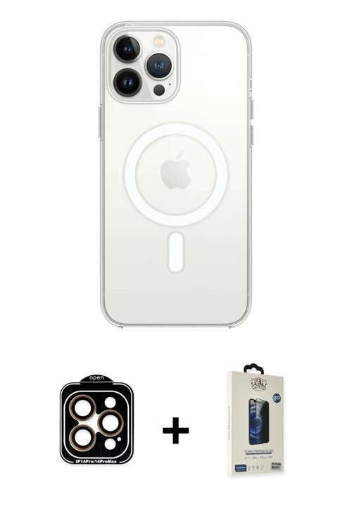 ieg™ iPhone 14 Pro Max Kılıf Ahenk Yansıma Prime - Siyah Bilvis Hayalet Cam Ekran Koruyucu + Turuncu