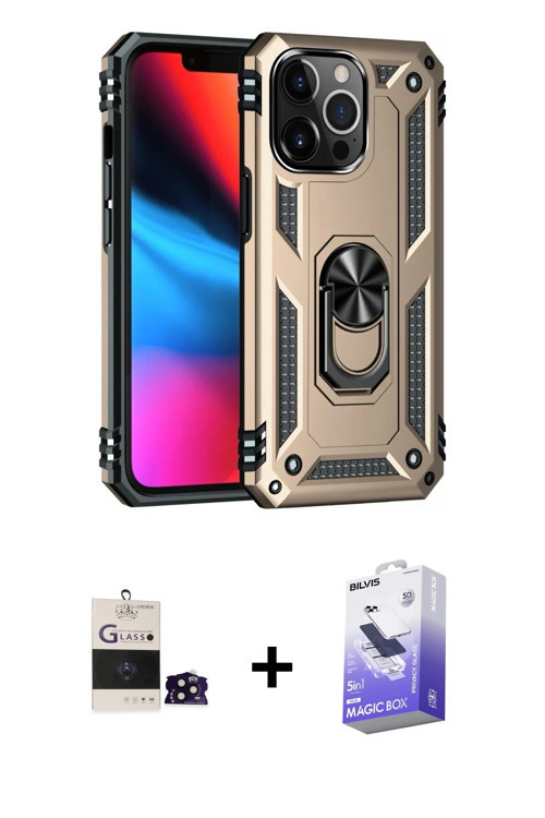 ieg™ iPhone 14 Pro Max Kılıf Ahenk Klasik Koleksiyonu - Siyah Bilvis 5in1 5D Magic Hayalet Cam Ekran