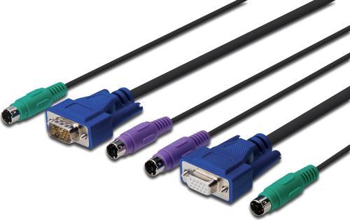 KVM (Keyboard/Video Monitor/Mouse) İçin Ahtapot Kablo, 3 metre, siyah renk, 1 x VGA dişi, 1 VGA erke