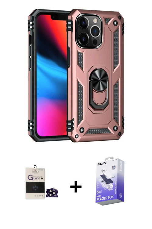 ieg™ iPhone 14 Pro Max Kılıf Ahenk Klasik Koleksiyonu - Siyah Bilvis 5in1 5D Magic Hayalet Cam Ekran