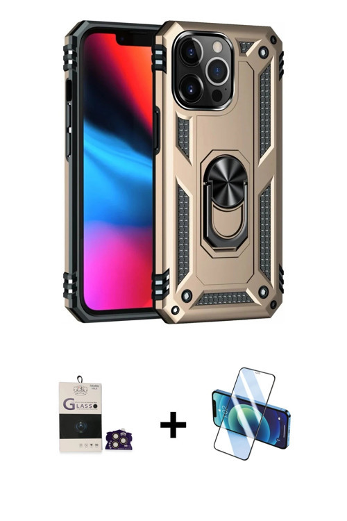 ieg™ iPhone 14 Pro Max Kılıf Ahenk Klasik Koleksiyonu - Siyah 3D Antistatik Cam Ekran Koruyucu + Gol