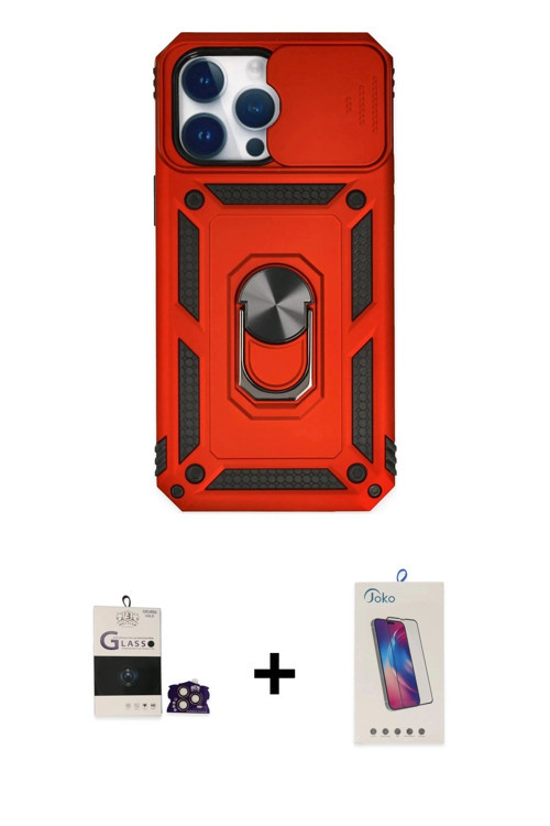 ieg™ iPhone 14 Pro Max Kılıf Ahenk Klasik - Siyah Joko 5D Cam + Gold Bilvis Titan Kamera Lens