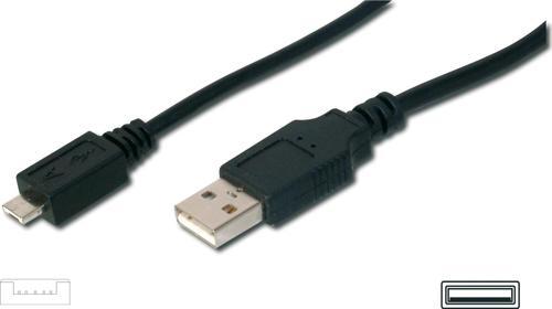 USB 2.0 Kablo, USB A Erkek - Micro USB A Erkek, 1.8 metre, AWG 28, USB 2.0 uyumlu, UL, siyah renk