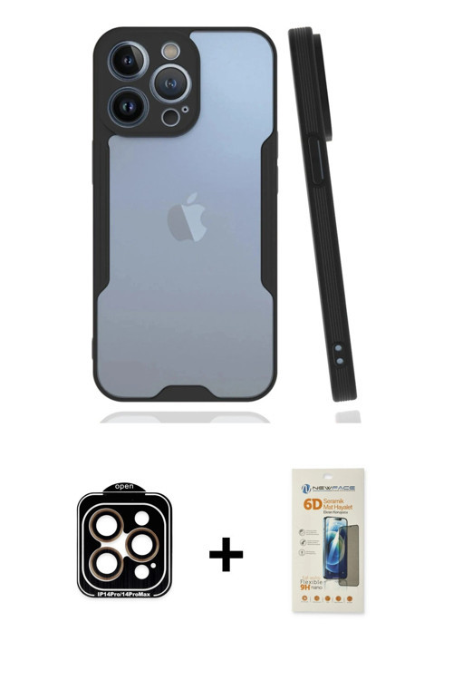 ieg™ iPhone 14 Pro Max Kılıf Atlas Asil Serisi - Siyah 6D Mat Seramik Hayalet Nano Ekran Koruyucu +