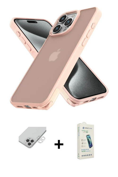 ieg™ iPhone 14 Pro Max Kılıf Atlas Form - Şeffaf Pasifik Cam Ekran Koruyucu + Gümüş Band Metal Kamer