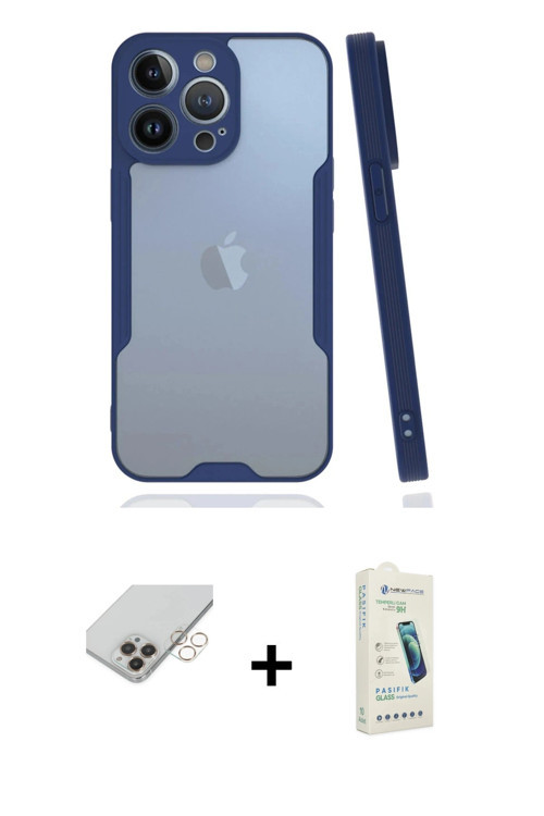 ieg™ iPhone 14 Pro Max Kılıf Atlas Asil Serisi - Şeffaf Pasifik Cam Ekran Koruyucu + Gold Band Metal