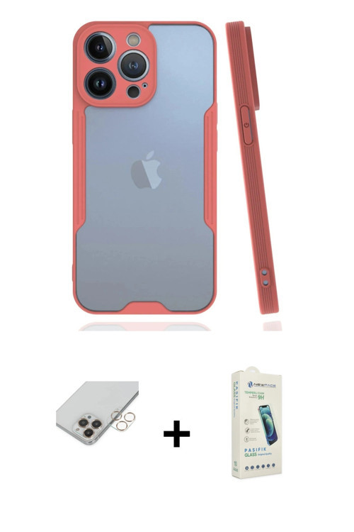 ieg™ iPhone 14 Pro Max Kılıf Atlas Asil Serisi - Şeffaf Pasifik Cam Ekran Koruyucu + Gold Band Metal