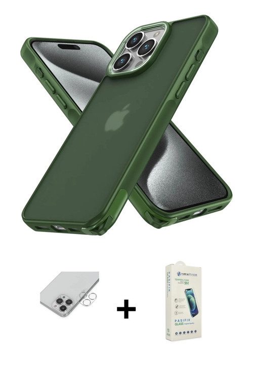 ieg™ iPhone 14 Pro Max Kılıf Atlas Form - Şeffaf Pasifik Cam Ekran Koruyucu + Gümüş Band Metal Kamer