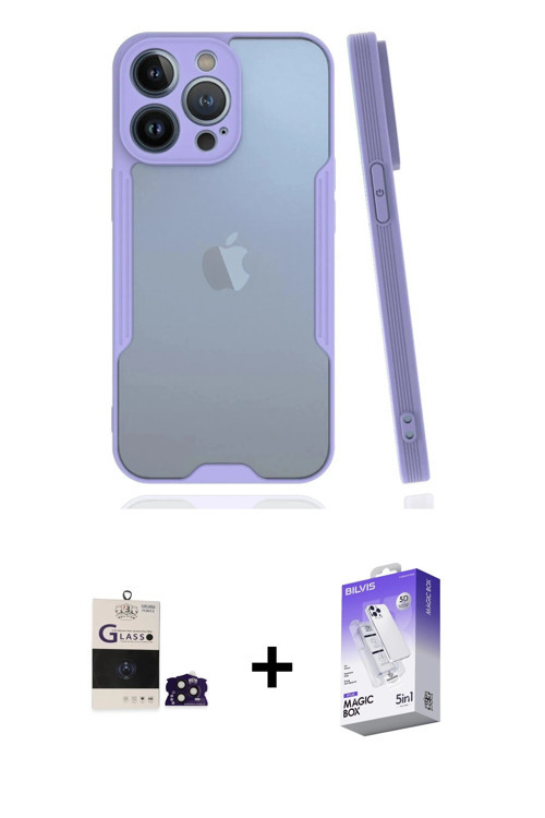 ieg™ iPhone 14 Pro Max Kılıf Atlas Asil Serisi - Siyah Bilvis 5in1 3D Magic Cam Ekran Koruyucu + Der