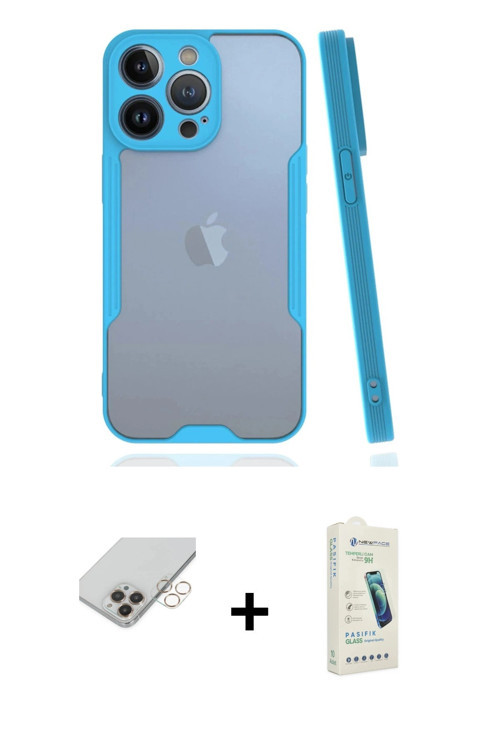 ieg™ iPhone 14 Pro Max Kılıf Atlas Asil Serisi - Şeffaf Pasifik Cam Ekran Koruyucu + Gold Band Metal