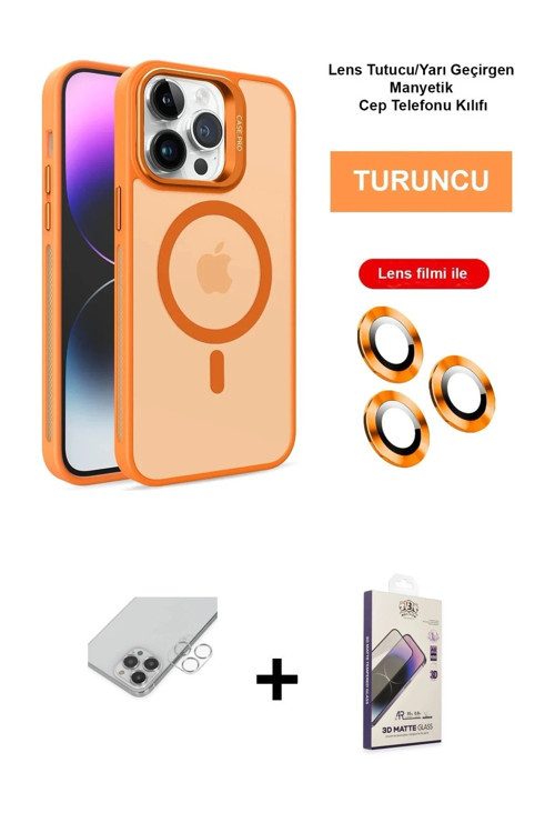 ieg™ iPhone 14 Pro Max Kılıf Akış Form - Siyah Bilvis 3D Mat Cam Ekran Koruyucu + Gümüş Band Metal K