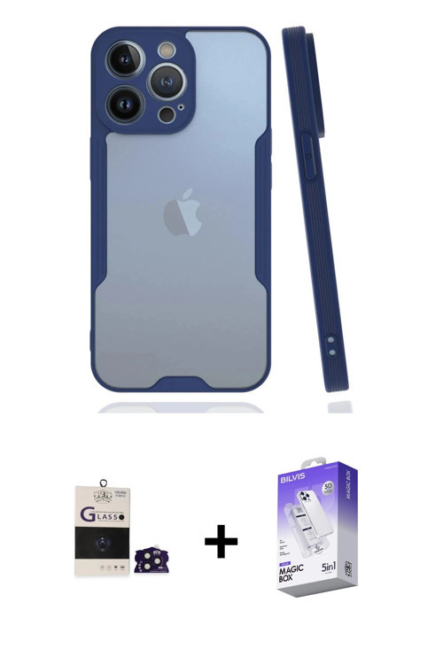 ieg™ iPhone 14 Pro Max Kılıf Atlas Asil Serisi - Siyah Bilvis 5in1 3D Magic Cam Ekran Koruyucu + Der