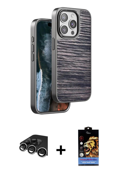 ieg™ iPhone 14 Pro Max Kılıf Atlas Minimal Özel Seri - Siyah Buffer Hayalet Cam Ekran Koruyucu + Güm