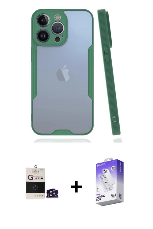 ieg™ iPhone 14 Pro Max Kılıf Atlas Asil Serisi - Siyah Bilvis 5in1 3D Magic Cam Ekran Koruyucu + Der