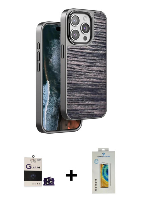 ieg™ iPhone 14 Pro Max Kılıf Atlas Minimal Özel Seri - Siyah Polymer Nano Ekran Koruyucu + Derin Mor