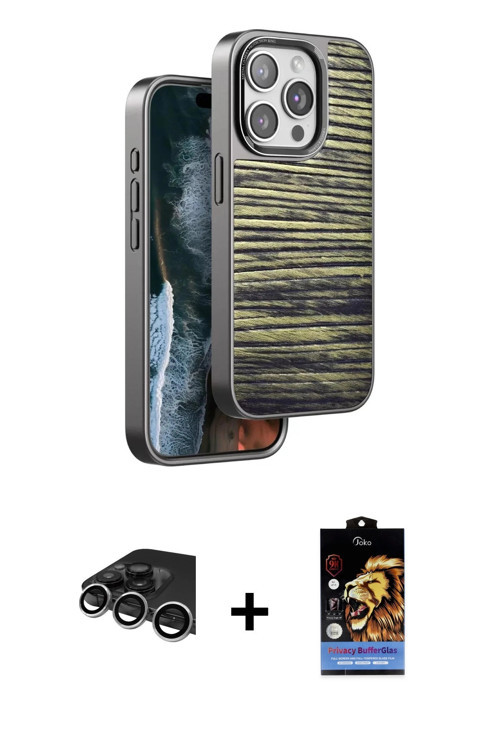 ieg™ iPhone 14 Pro Max Kılıf Atlas Minimal Özel Seri - Siyah Buffer Hayalet Cam Ekran Koruyucu + Güm