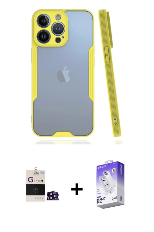 ieg™ iPhone 14 Pro Max Kılıf Atlas Asil Serisi - Siyah Bilvis 5in1 3D Magic Cam Ekran Koruyucu + Der