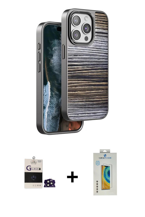 ieg™ iPhone 14 Pro Max Kılıf Atlas Minimal Özel Seri - Siyah Polymer Nano Ekran Koruyucu + Derin Mor