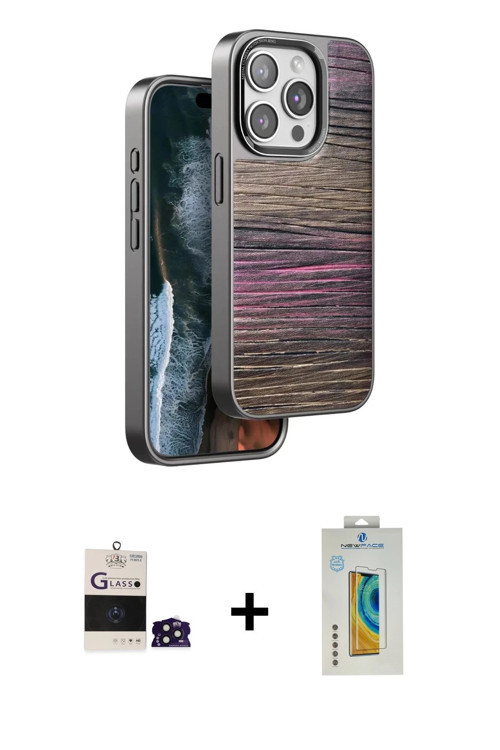 ieg™ iPhone 14 Pro Max Kılıf Atlas Minimal Özel Seri - Siyah Polymer Nano Ekran Koruyucu + Derin Mor