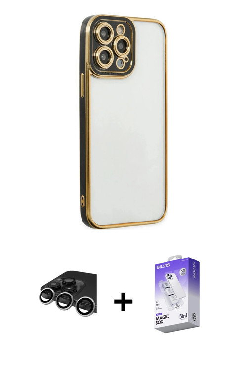 ieg™ iPhone 14 Pro Max Kılıf Çekirdek Klasik Serisi - Siyah Bilvis 5in1 3D Magic Cam Ekran Koruyucu