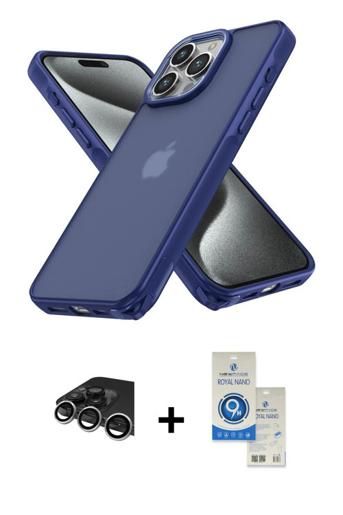 ieg™ iPhone 14 Pro Max Kılıf Atlas Form - Şeffaf Royal Nano Ekran Koruyucu + Gümüş Raze Metal Kamera