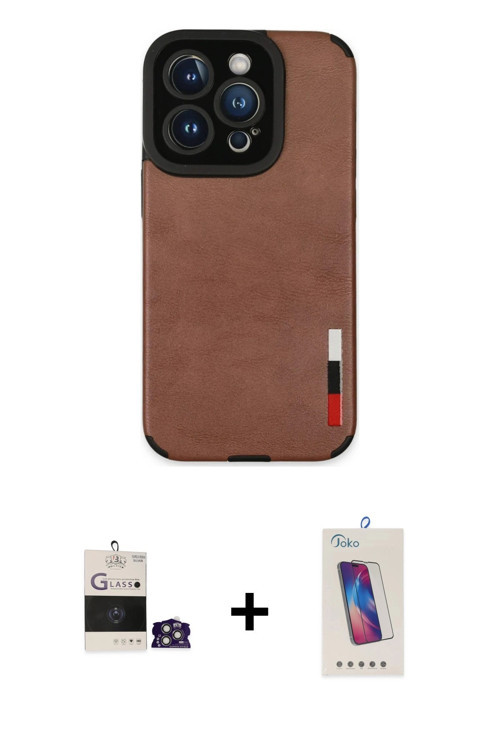 ieg™ iPhone 14 Pro Max Kılıf Doruk Asil Koleksiyonu - Siyah Joko 5D Cam + Gümüş Bilvis Titan Kamera