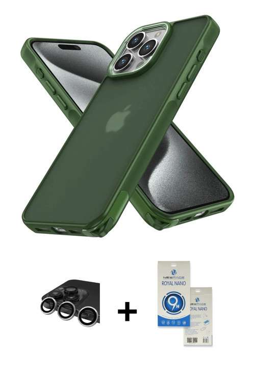 ieg™ iPhone 14 Pro Max Kılıf Atlas Form - Şeffaf Royal Nano Ekran Koruyucu + Gümüş Raze Metal Kamera