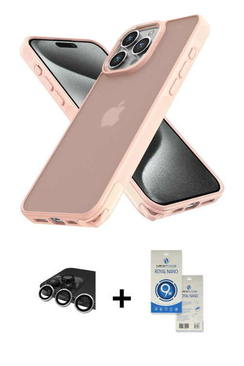 ieg™ iPhone 14 Pro Max Kılıf Atlas Form - Şeffaf Royal Nano Ekran Koruyucu + Gümüş Raze Metal Kamera