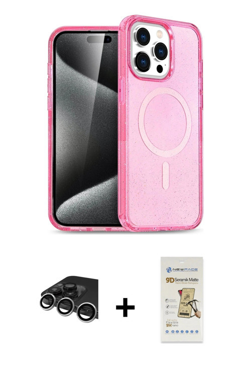 ieg™ iPhone 14 Pro Max Kılıf Eksen Doku Koleksiyonu - Siyah Mat Seramik Nano Ekran Koruyucu + Gümüş