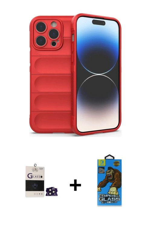 ieg™ iPhone 14 Pro Max Kılıf Atlas Koleksiyonu - Siyah 18D Cam Ekran Koruyucu + Derin Mor Bilvis Tit