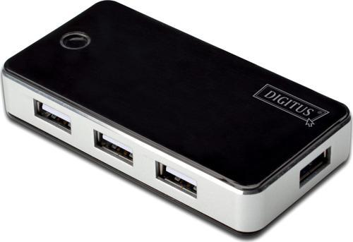 7 Port USB Hub, USB 2.0, siyah/gümüş renk, güç adaptörlü, plastik