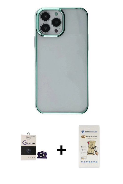ieg™ iPhone 14 Pro Max Kılıf Doruk Doku Prime - Siyah Mat Seramik Nano Ekran Koruyucu + Siyah Bilvis