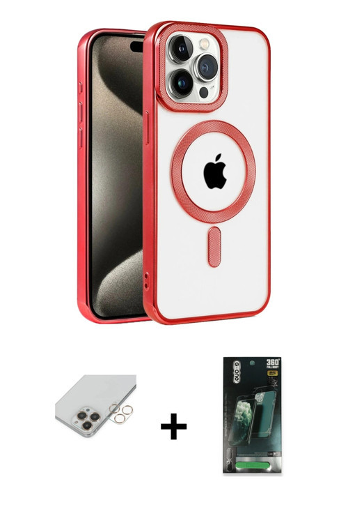 ieg™ iPhone 14 Pro Max Kılıf Eksen Form Koleksiyonu - Siyah 360 Mat Full Body Arka Koruyucu + Gold B