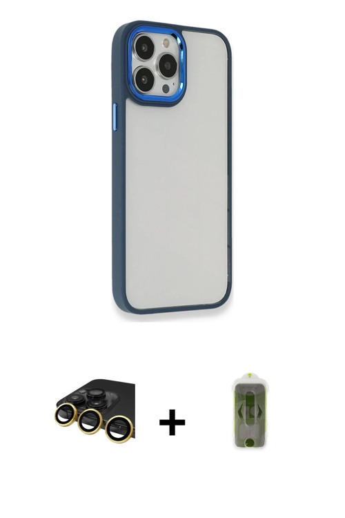ieg™ iPhone 14 Pro Max Kılıf Eksen Doku Prime - Siyah Joko Magic 5D Hayalet Cam + Gold Raze Metal Ka