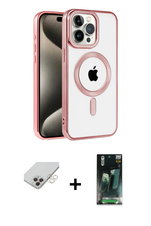 ieg™ iPhone 14 Pro Max Kılıf Eksen Form Koleksiyonu - Siyah 360 Mat Full Body Arka Koruyucu + Gold B