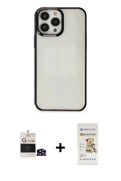 ieg™ iPhone 14 Pro Max Kılıf Doruk Doku Prime - Siyah Mat Seramik Nano Ekran Koruyucu + Siyah Bilvis