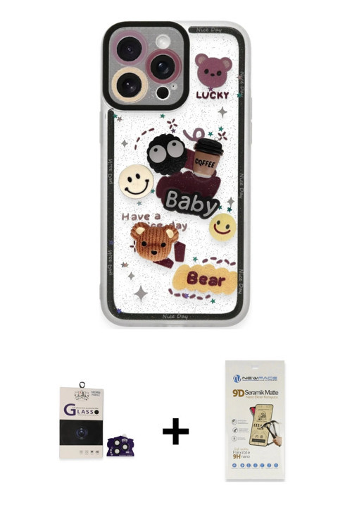 ieg™ iPhone 14 Pro Max Kılıf Çekirdek Asil - Siyah Mat Seramik Nano Ekran Koruyucu + Derin Mor Bilvi