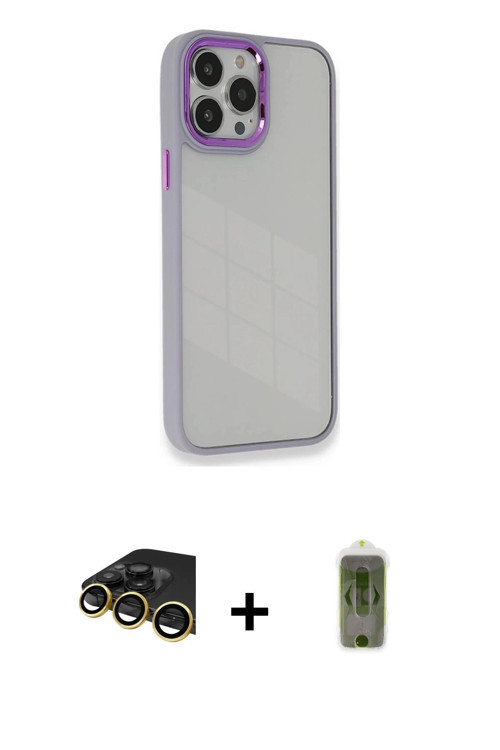 ieg™ iPhone 14 Pro Max Kılıf Eksen Doku Prime - Siyah Joko Magic 5D Hayalet Cam + Gold Raze Metal Ka