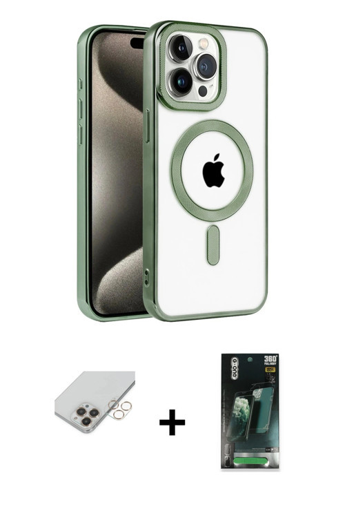 ieg™ iPhone 14 Pro Max Kılıf Eksen Form Koleksiyonu - Siyah 360 Mat Full Body Arka Koruyucu + Gold B
