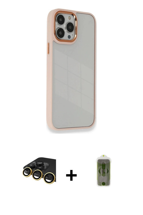 ieg™ iPhone 14 Pro Max Kılıf Eksen Doku Prime - Siyah Joko Magic 5D Hayalet Cam + Gold Raze Metal Ka
