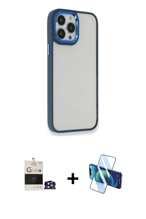 ieg™ iPhone 14 Pro Max Kılıf Eksen Doku Prime - Siyah 3D Antistatik Cam Ekran Koruyucu + Gümüş Bilvi
