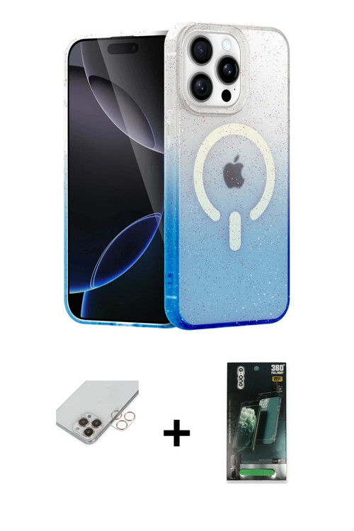 ieg™ iPhone 14 Pro Max Kılıf Eksen Minimal Özel Seri - Şeffaf 360 Full Body Arka Koruyucu + Gold Ban